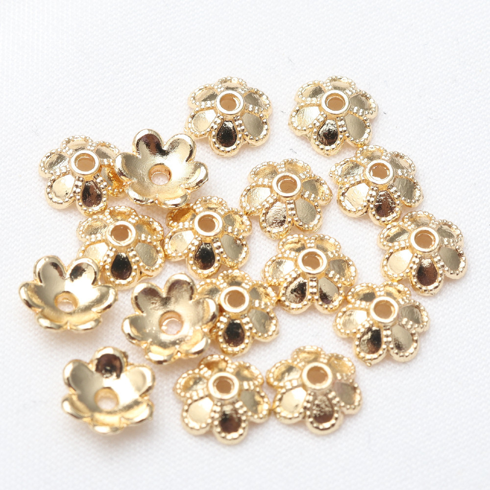 14K/18K Bag Hollow-out Petals Gold Color Retaining Receptacle Diy Bracelet Accessories Spacer Beads Beaded Bead Caps Material