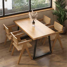 现代简约实木餐桌椅组合咖啡厅多人休闲桌椅饭店长方形吃饭长桌子