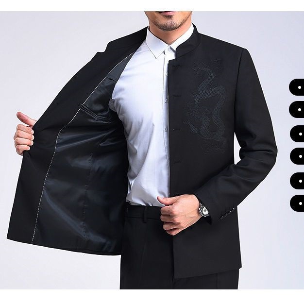 中山装套装男士立领西服中式新郎伴郎礼服中华立领西服中国风唐装