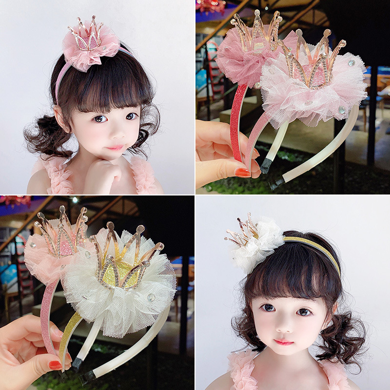 儿童网纱皇冠发箍女童韩国公主蕾丝王冠头箍不伤头带齿防脱落发饰