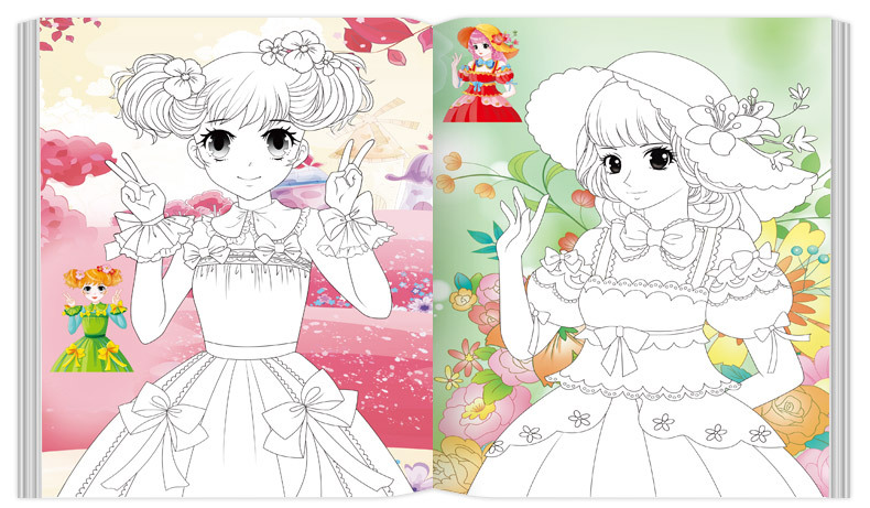 公主涂色画本儿童绘画册 3-6-9岁宝宝涂鸦填色图画书美少女换装秀