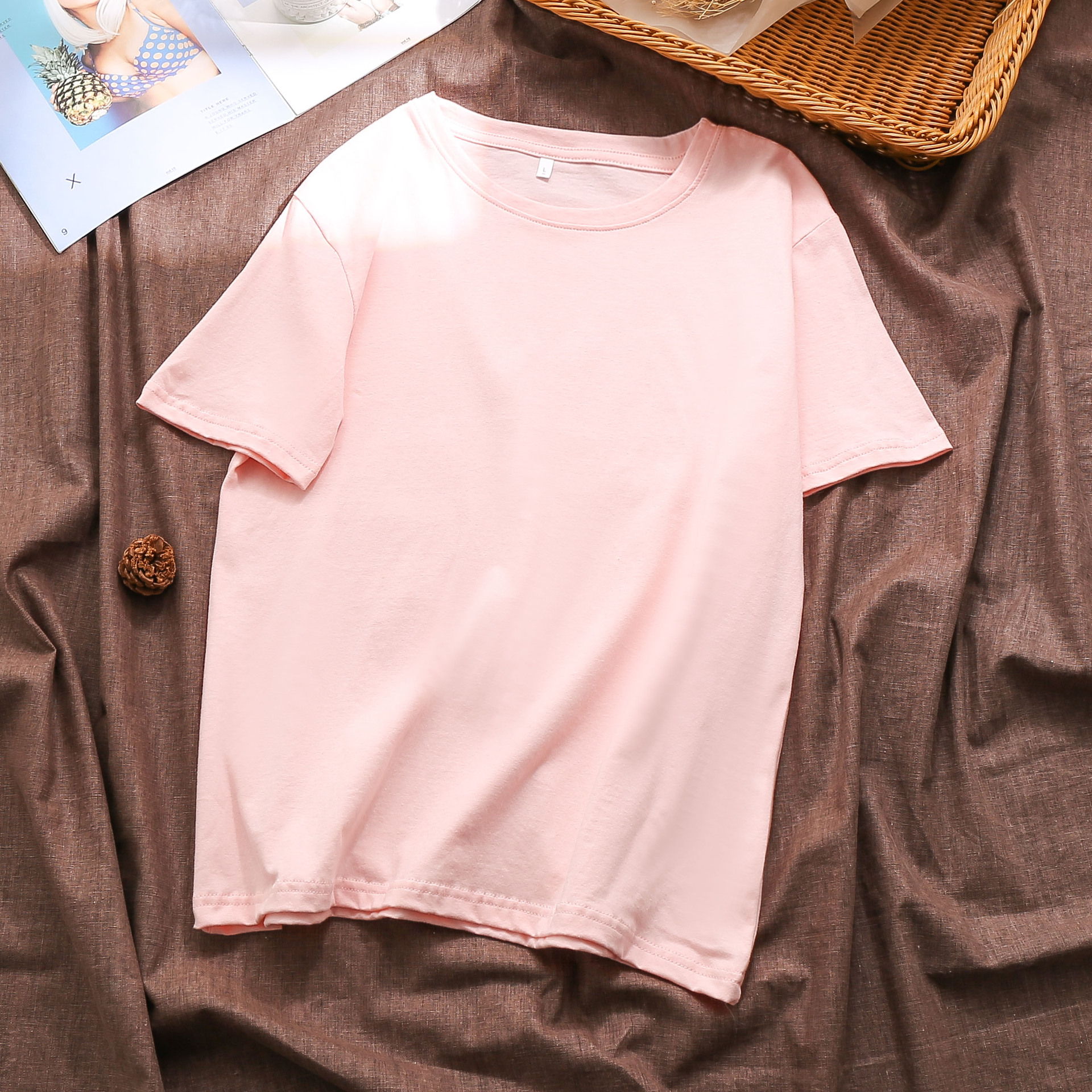 双磨牛奶丝短袖t恤女白色空白版女宽松韩版休闲短t女【一件代发】