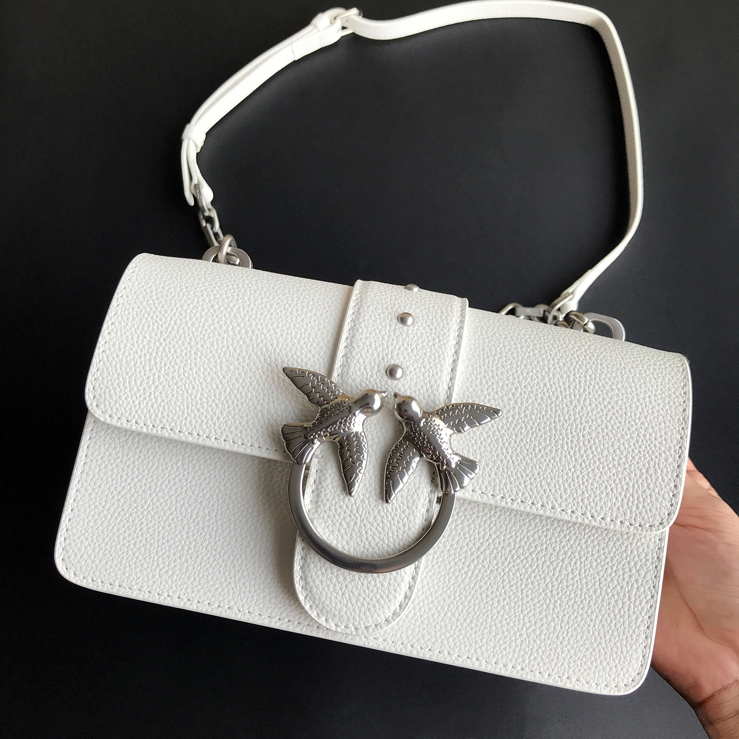 2022新款高品质荔枝纹经典款pinko同款真皮燕子包斜挎链条女包包