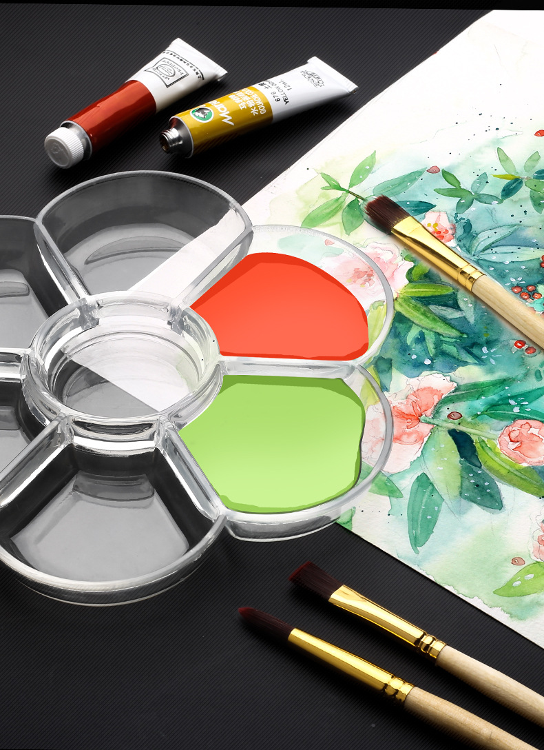 梅花形调色盘7格大号加厚塑料绘画水粉颜料水彩国画调色美术画碟