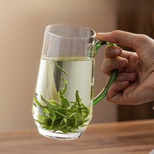 加厚底带把玻璃杯办公室水杯透明耐热家用绿茶杯龙井猴魁泡茶杯