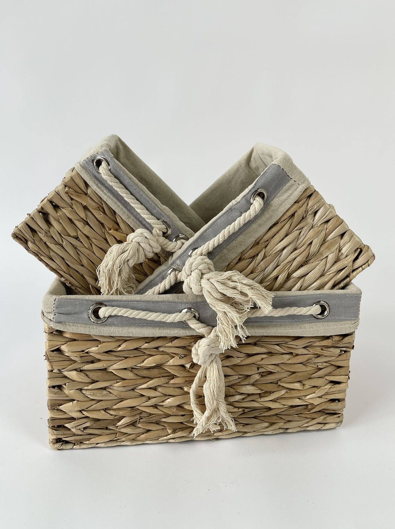 尾货 纯手工编织收纳筐草编储物箱子蒲草三件套