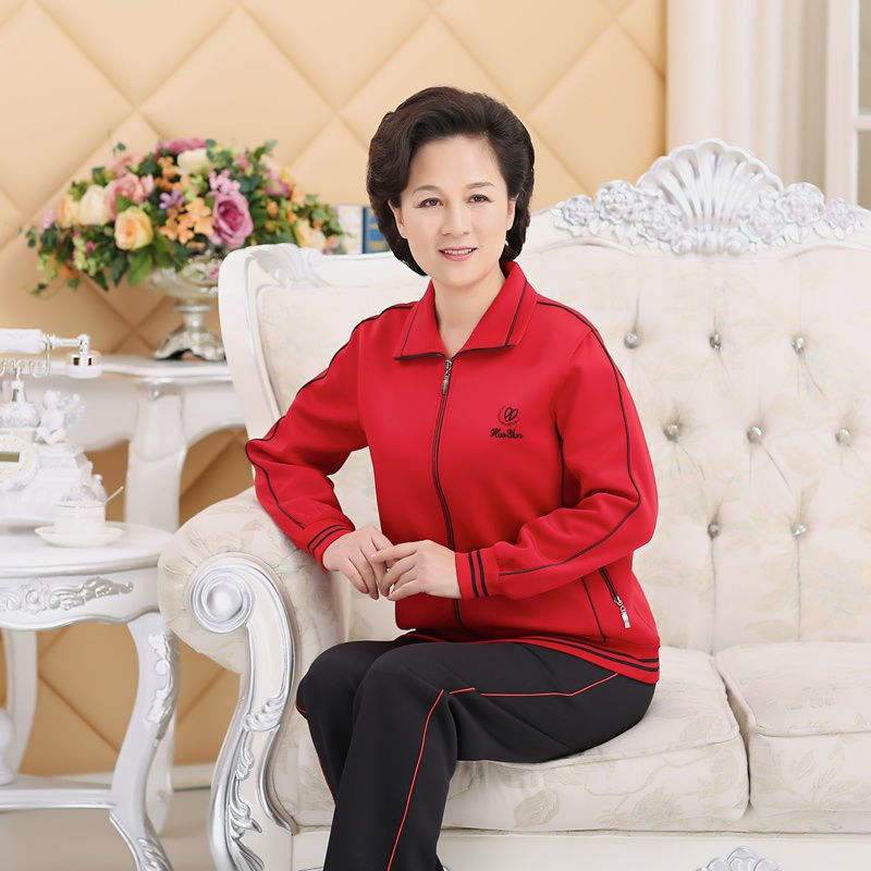 中老年运动套装女春秋新款妈妈装休闲运动服套装大码宽松两件套女