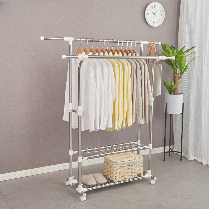 亿加亿不锈钢晾衣架加厚双杆落地升降伸缩户外晒被架室内挂衣架