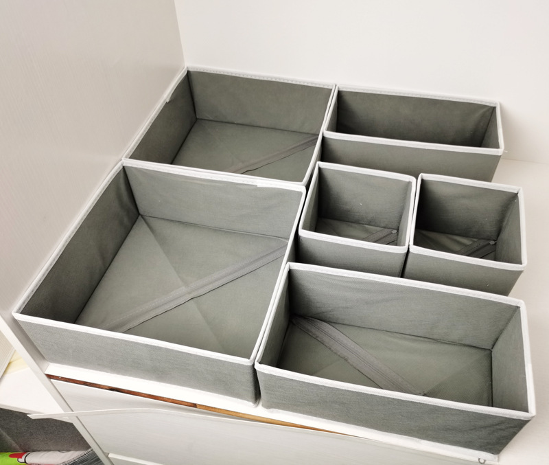 Wholesale Cross-Border Nonwoven Fabric Storage Box Socks Bra Underwear Drawer Six-Piece Set Foldable Storage Box