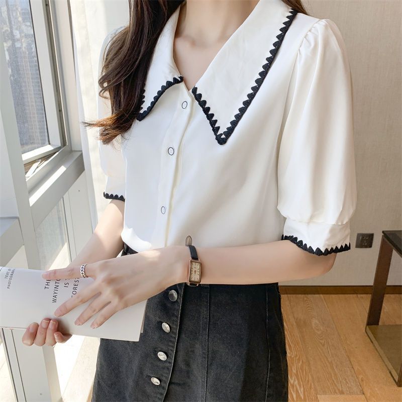 娃娃领雪纺衬衣甜美女装女上衣夏季新款设计感小众气质衬衣-阿里巴巴