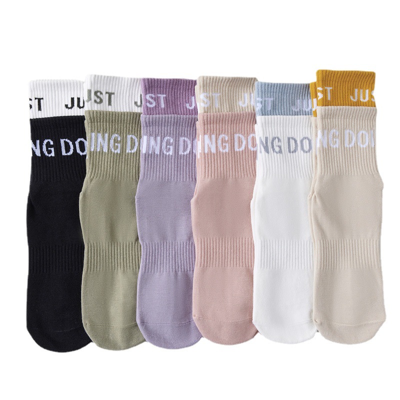 Summer Contrast Color Thin Yoga Socks Sports Women's Mid-Calf Running Pure Cotton Fitness Couple Boneless Non-Slip Women's Socks