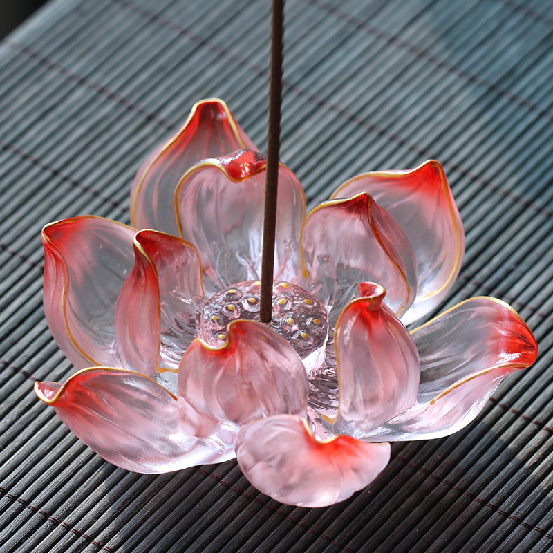 古法琉璃莲花香插香座摆件室内客厅茶室佛堂烛台佛前佛具酥油灯