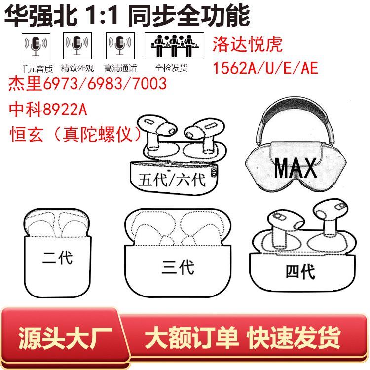 华强北工厂air二三四五六代降噪pods适用苹果pro2蓝牙耳机厂家