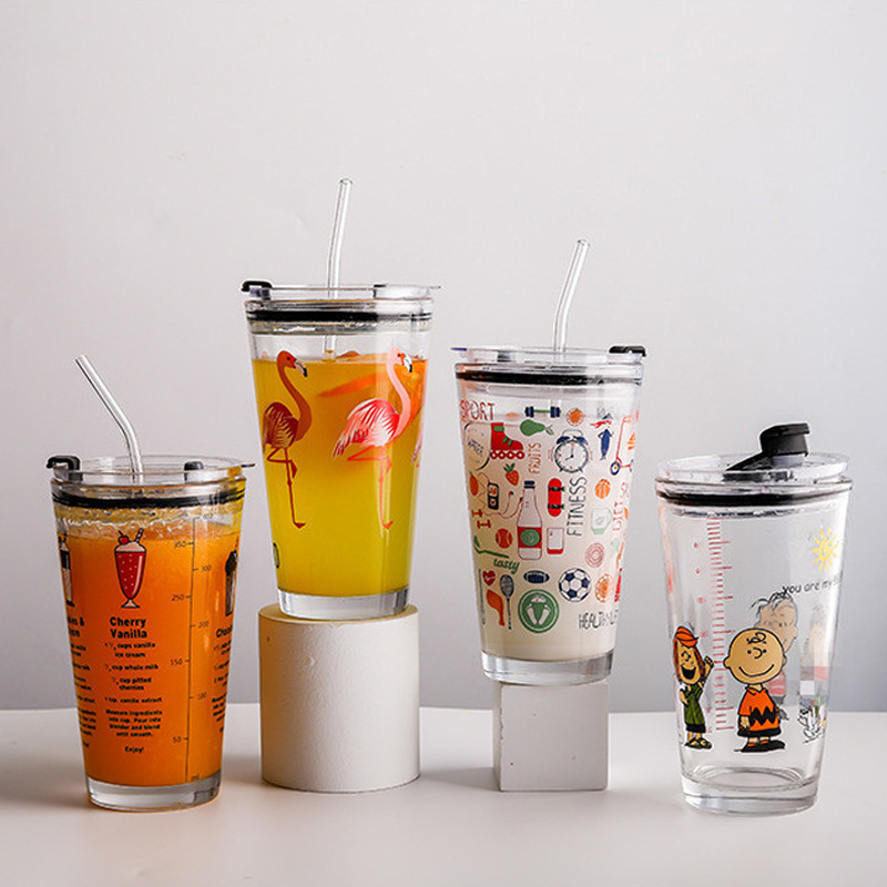 Creative Trending Straw Scale Glass Cup Home Breakfast Milk Cup