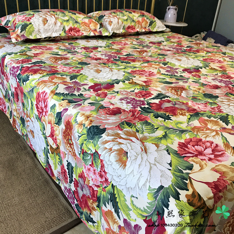 厂家直销牡丹大花 加厚纯棉老粗布床单被套单件 全棉双人棉麻三四
