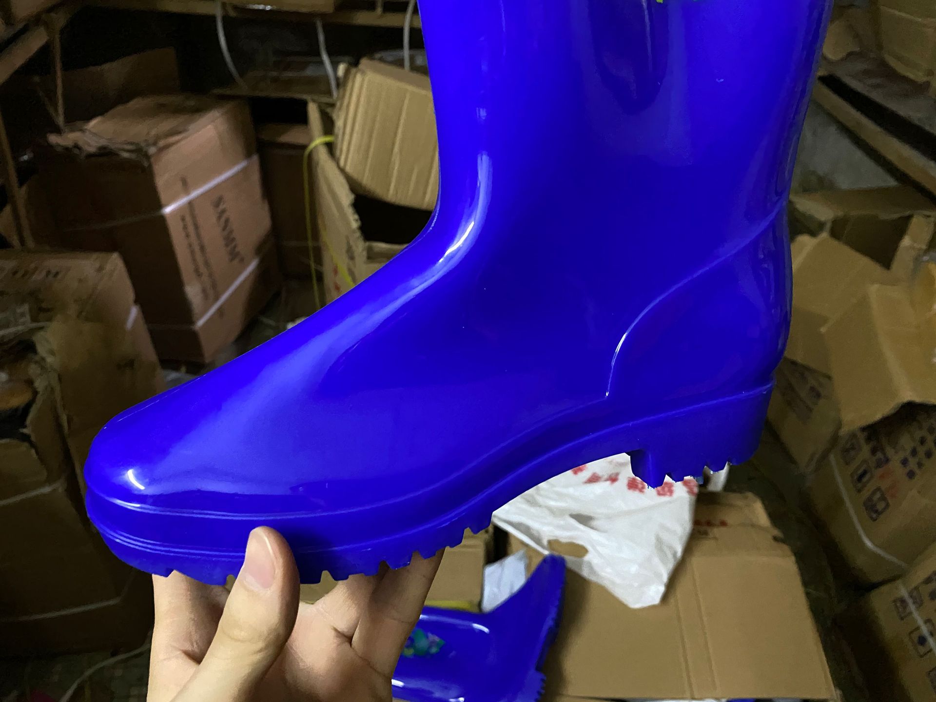 先强609女士高级荷花雨靴 中高筒蓝色纯胶无内里水洗速干户外水鞋