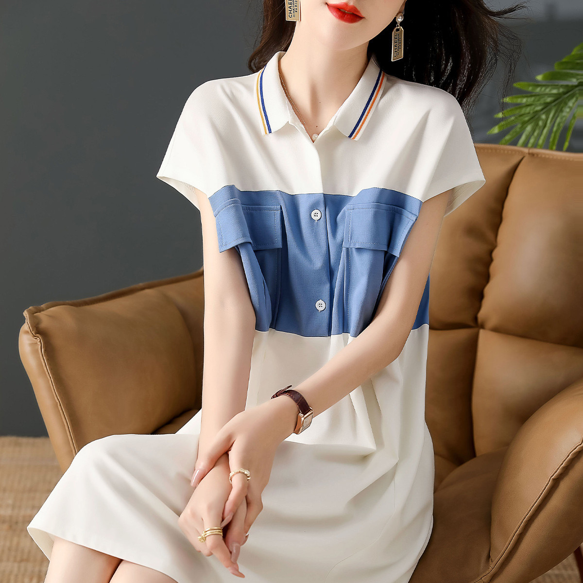 0成交0件相似同款2参谋夏装新款职员女装修身抗皱女短袖连衣裙珠宝