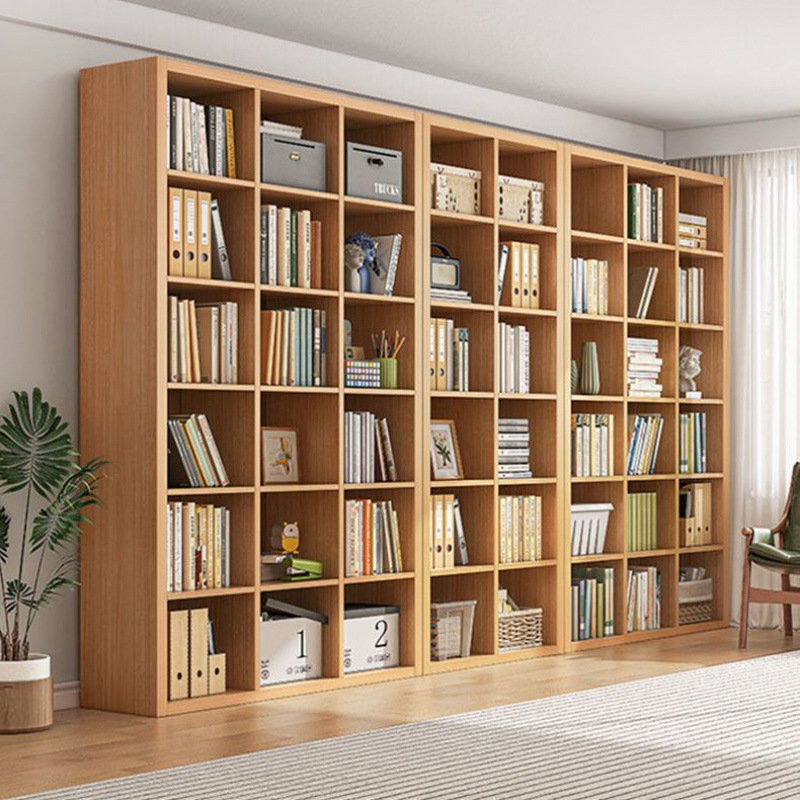 图书馆书架落地置物架客厅书柜整墙家用实木色格子收纳柜子储物柜