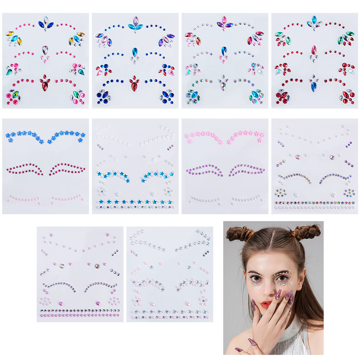 Cross-Border New Arrival Face Pasters Stick-on Crystals Crystal Stick-on Crystals Stickers Masquerade Diamond Decorative Stickers Crystal Stickers Customized