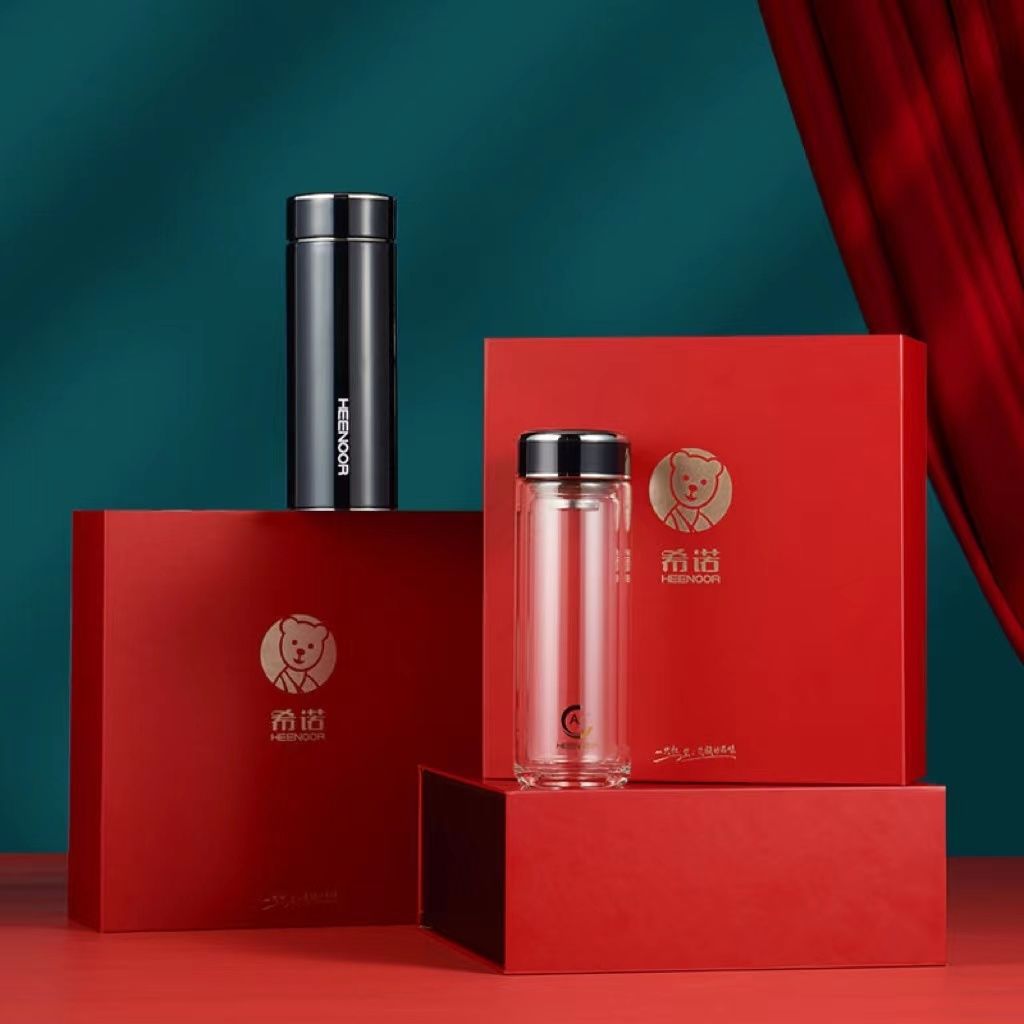 希诺纯钛保温杯抗菌玻璃杯礼盒男士双层办公水杯高档礼盒精装送礼-阿