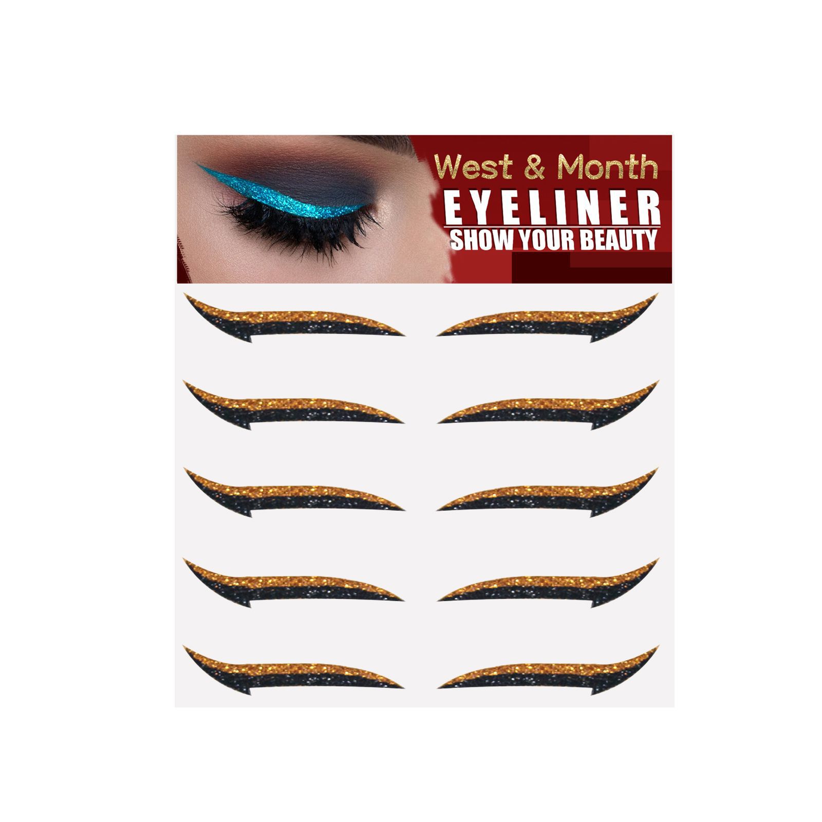 Five Pairs of Self-Adhesive European and American Eyeliner Stickers Eye Shadow Stage Makeup Sequin Eye Shadow Double Eyelid Stickers Party Nightclub Sequin Eye Shadow