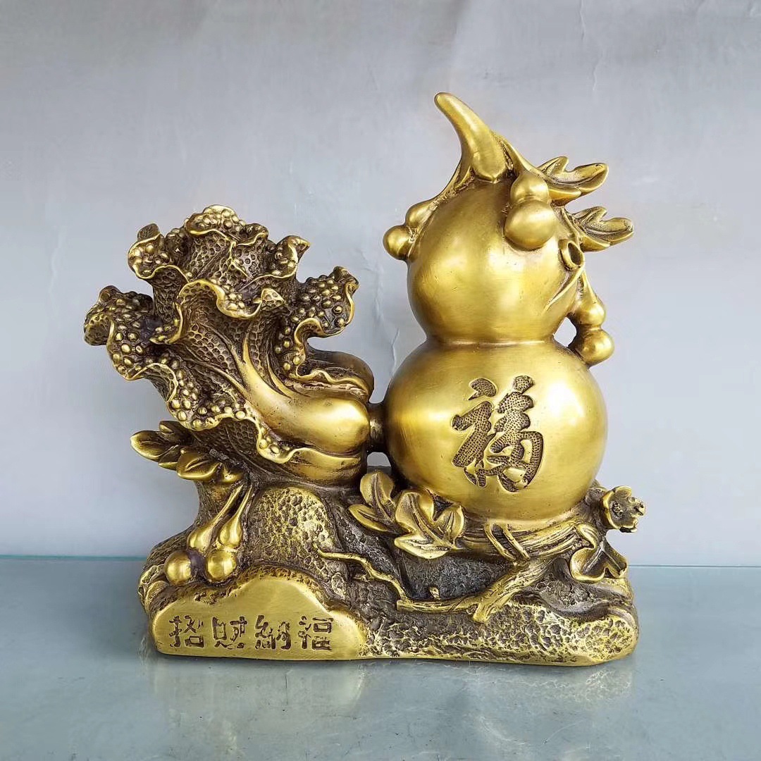 纯铜四季平安葫芦吉祥如意八卦开盖葫芦百福葫芦摆件铜葫芦家居品