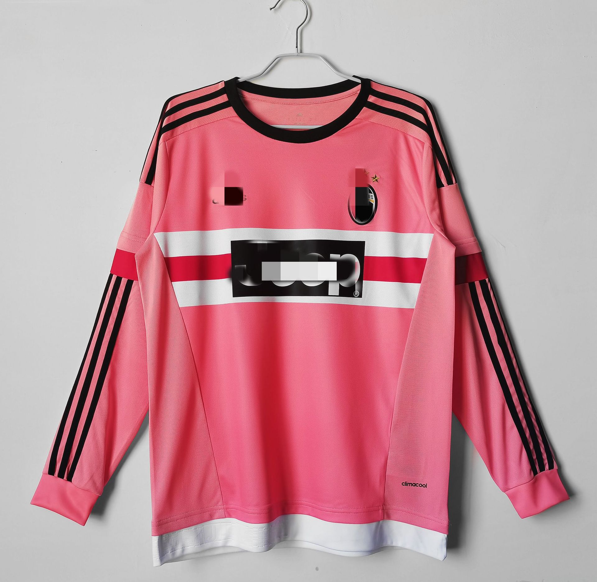 2015-16赛季尤文客场复古上衣粉色长袖足球服圆领泰版球衣 可代发