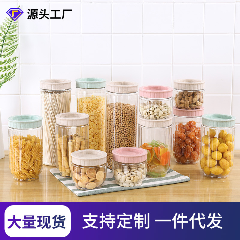 Crisper Sealed Jar Cereals Storage Jar Snack Noodles Nuts Food Storage Plastic Jar Kitchen Home