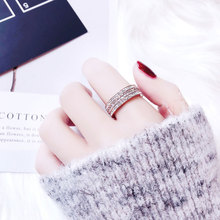 韩版热销食指戒指女钛钢不掉色时尚网红个性日系轻奢三排钻指环戒