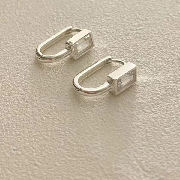 Ornament S925 Silver Korean Style Square Zirconium Stud Earrings Women‘s Simple Fashion Ins Style Earrings Earrings