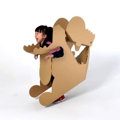 恐龙纸箱头套益智立体角制作diy微缩模型呆萌头套可爱可穿戴纸板
