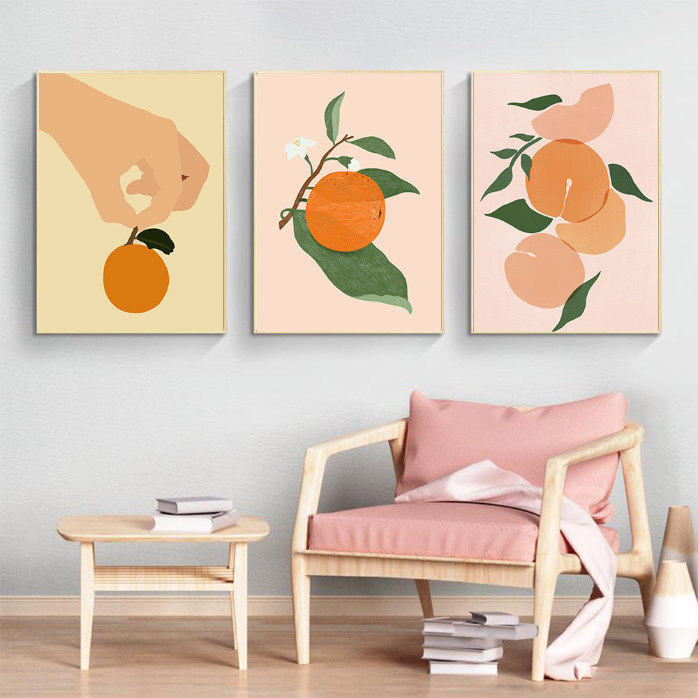 ins风手绘水果装饰画单联无框帆布画芯餐厅挂画海报外贸一件代发