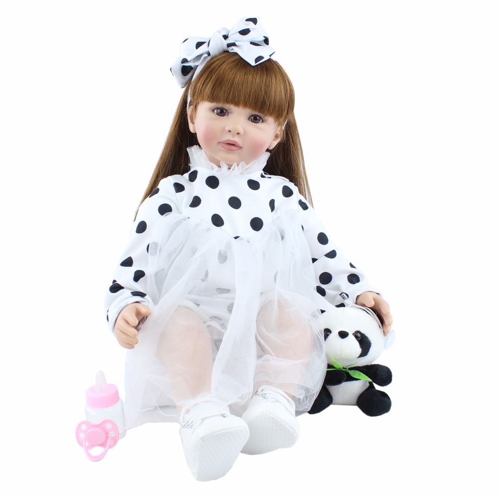 60cm重生娃娃仿真婴儿reborn baby 黑白波点裙长发公主亚马逊跨境