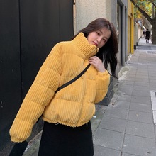 韩版宽松羽绒棉服女2021年新款冬装短款棉袄灯芯绒面包服冬季外套