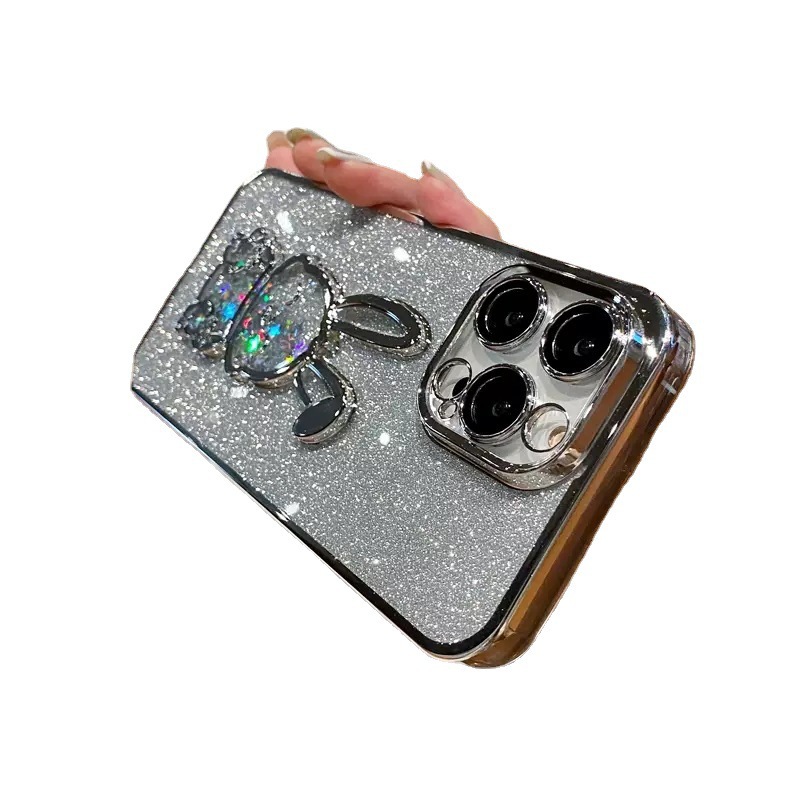 Suitable for Apple 15 Phone Case Glitter Powder Quicksand Rabbit Iphone14pro Electroplated Lens Film TPU Cute Soft Shell