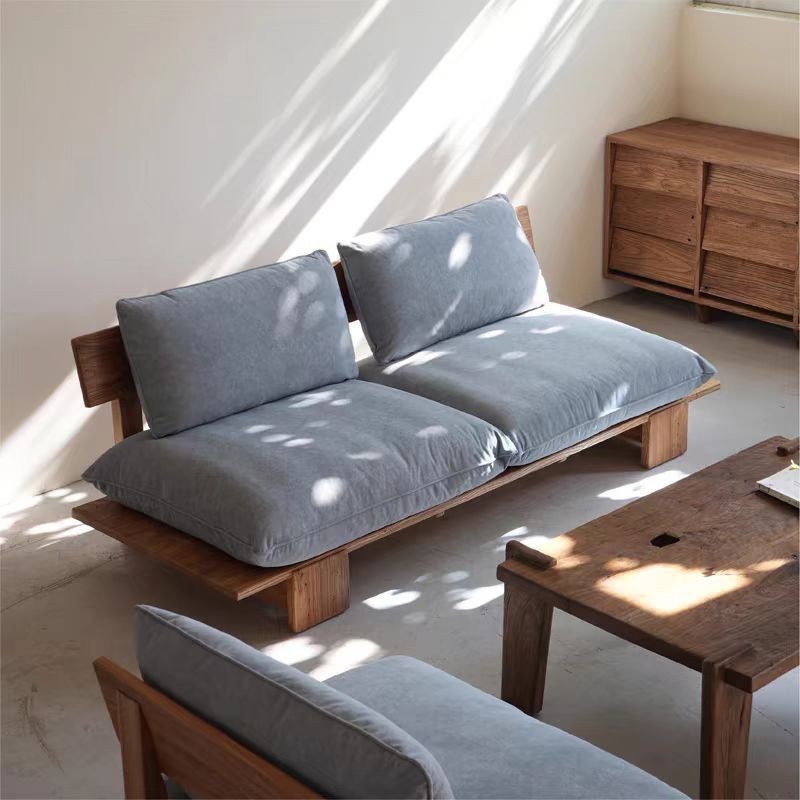 实木沙发侘寂风榆木沙发小户型民宿公寓客厅沙发简约原木地台沙发