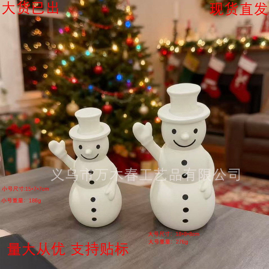 跨境 新款 节日雪人 大 小 一对 圣诞节 居家节日树脂装饰品摆件