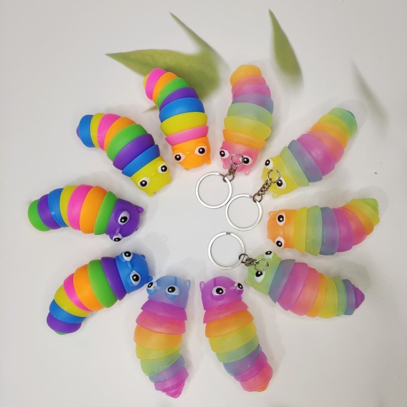 Rainbow Small Eyes 8cm Caterpillar Keychain Luminous 9 Slug Children Interactive Decompression Toy