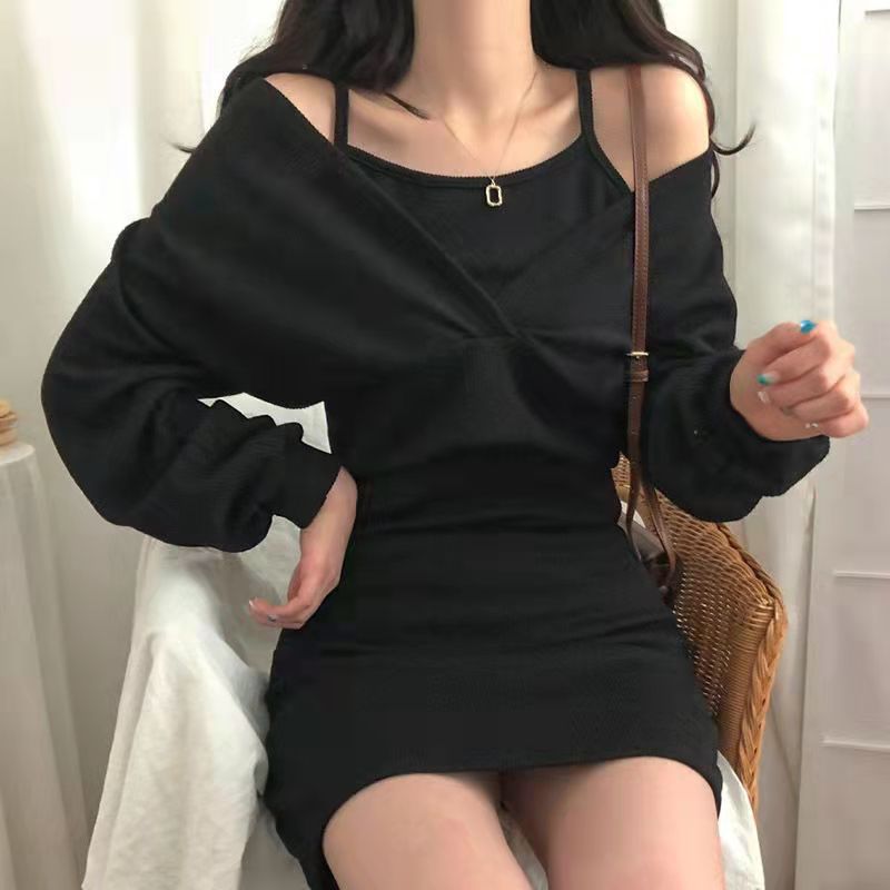 2024 Autumn and Winter New French Elegant Suspender Skirt + Blouse T-shirt Long Sleeve Suit Women's Slimming Solid Color Dress