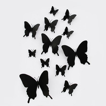 H4KE批发12只装黑色蝴蝶 单层和双层翅膀之分 3D立体仿真蝴蝶家居