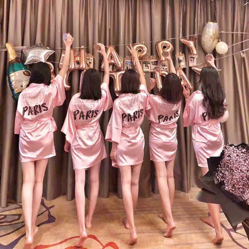 女睡衣趴生日派对聚会睡裙新娘晨袍闺蜜趴维密vs同款真丝性感睡袍