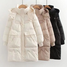 韩版2023冬季新款时尚牛角扣羽绒棉服女中长款茧型加厚保暖外套