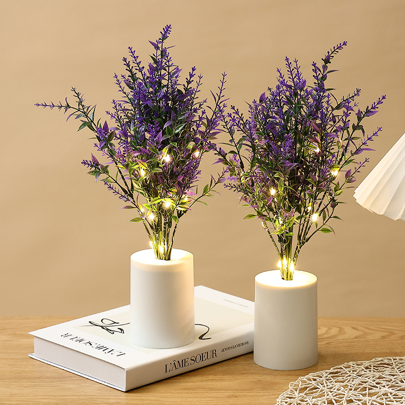 Lavender Small Night Lamp Bedroom Bedside Ambience Light Creative Simulation Bouquet Night Light Home Decoration Desktop Decoration