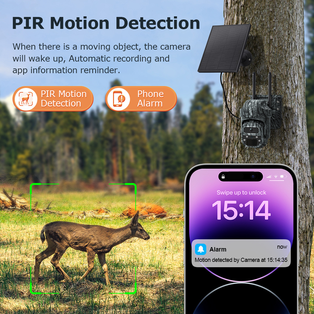 跨境新款迷彩4G太阳能摄像头低功耗高清全彩UBOX树丛太阳能摄像机