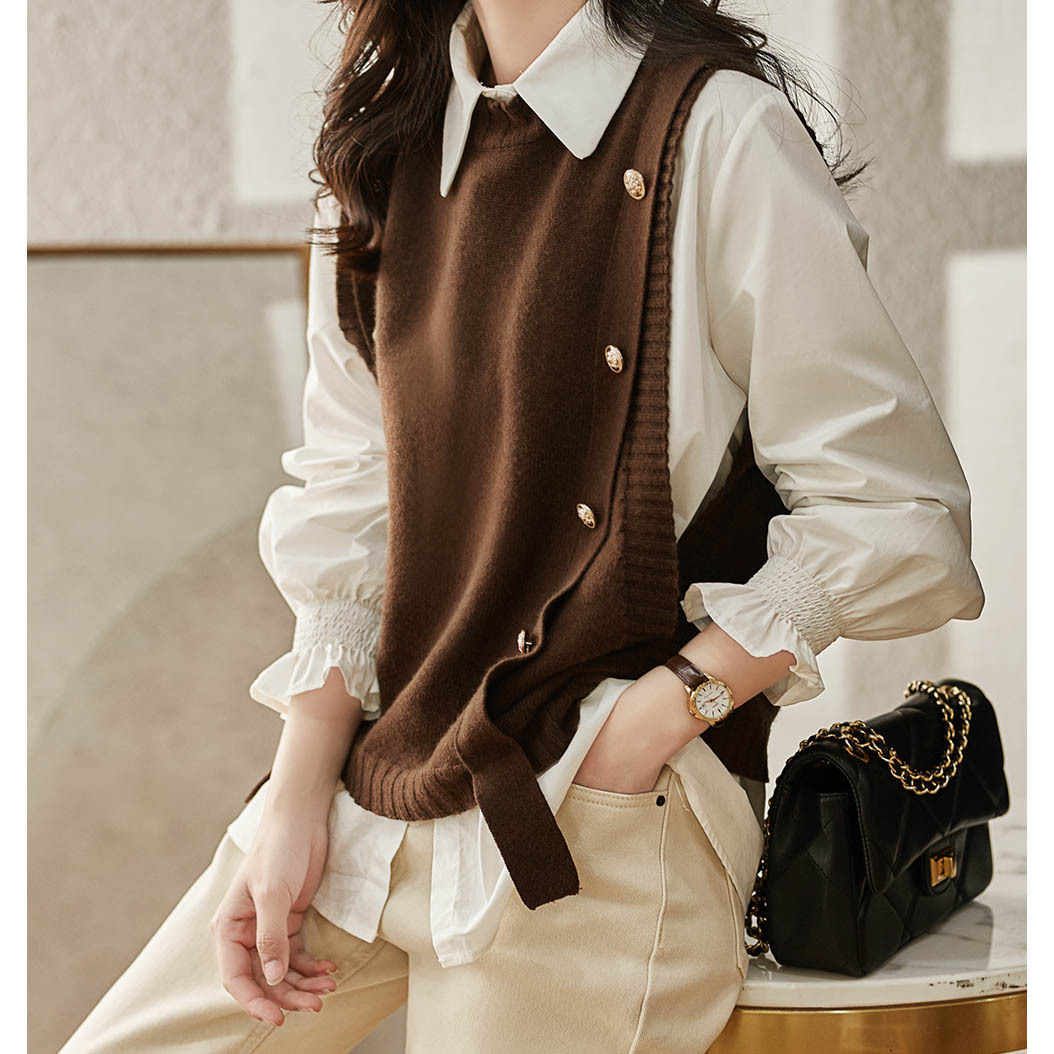 衬衫马甲两件套女春装2021年新款黑白配洋气减龄上衣时尚衬衣套装