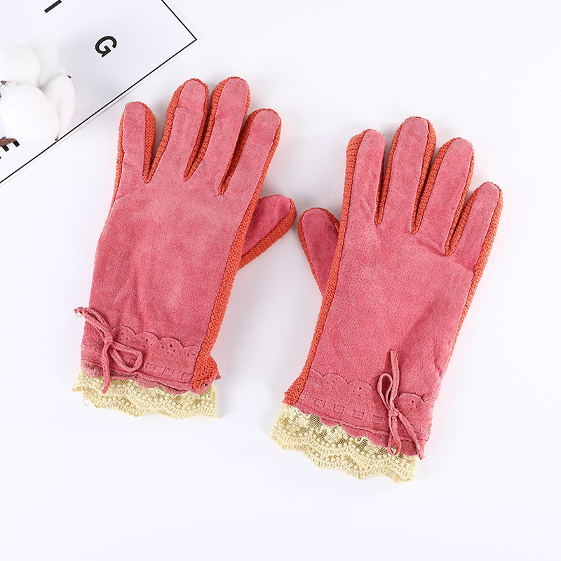 Women's Fashion Elastic Thickened Gloves Fleece Lined Lace Cuffs Gloves Wind-Proof and Cold Protection Gloves for Winter Outdoor Gloves