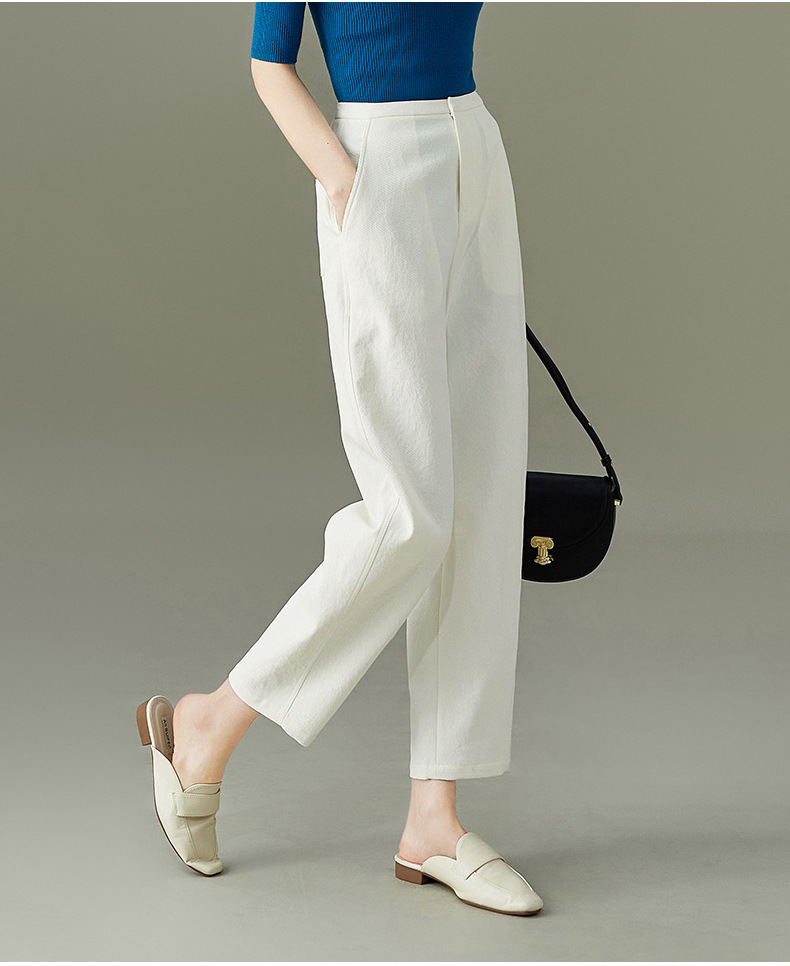 专柜品质白色镰刀裤子女裤2024春夏新款宽松显瘦休闲哈伦裤气球裤