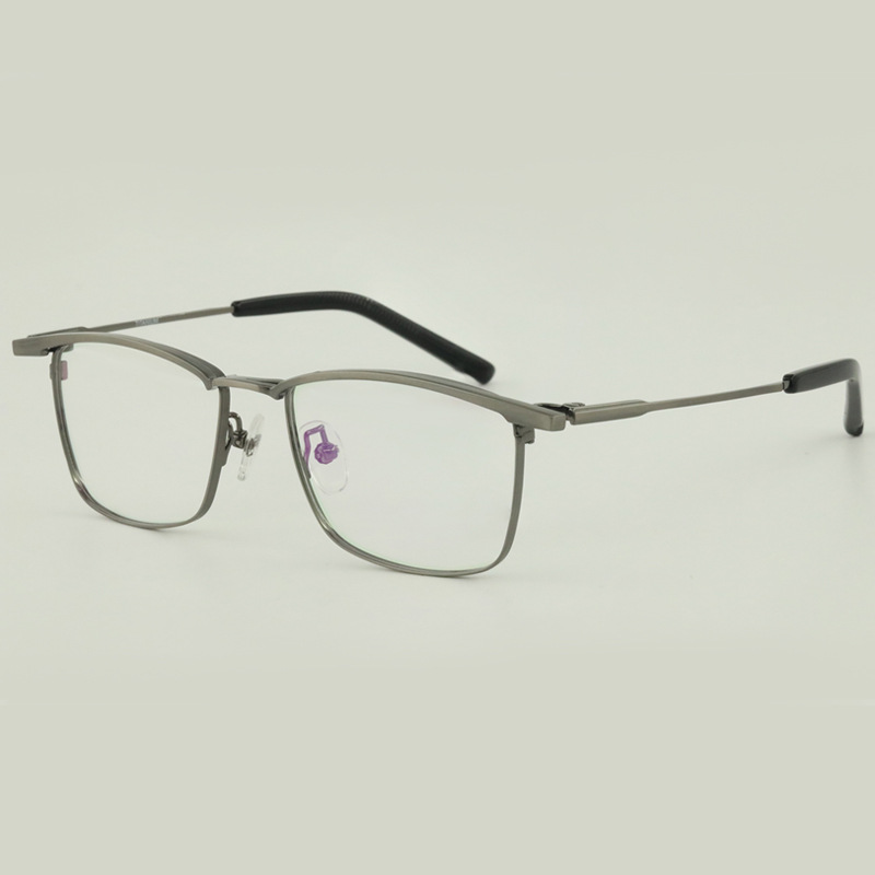 日系纯钛半框眼镜框设计师款复古眉线男潮大脸可配度数近视眼镜架