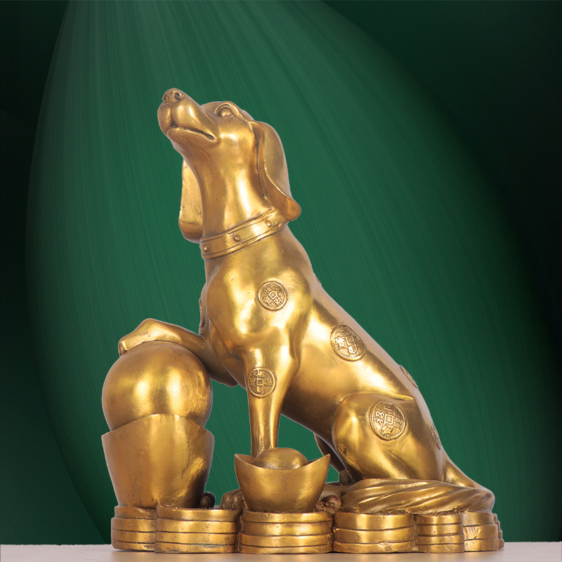 杨桐记 十二生肖狗纯铜家居客厅摆件招财金钱狗风水金元宝狗批发