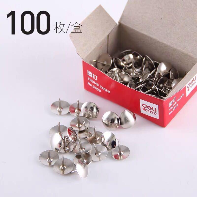 Deli Pushpin 0020 Nickel Plated Drawing Board Nail Wood Board Nail Silver Push Pin 100 Pieces Easy to Use Durable Stainless Thumb Tacks